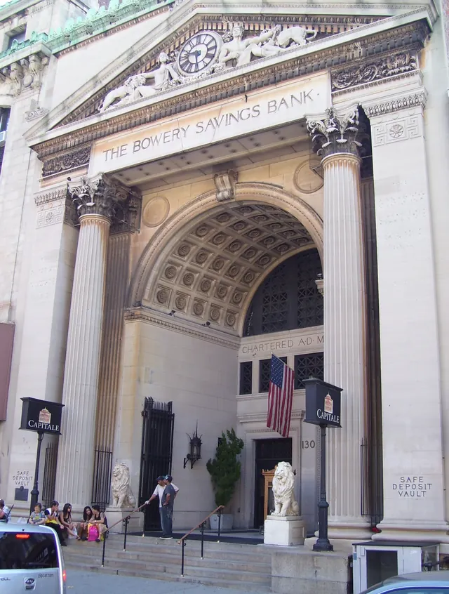 The former Bowery Savings Bank at 130 Bowery